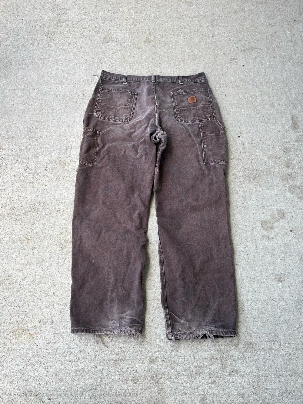 Vintage Faded Carhartt B136 Double Knee Thrashed Dark Brown Pants 36x31.5